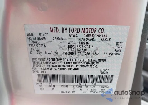 2008 Mercury Mariner Premier from USA, damaged, VIN 4M2CU87108KJ01466